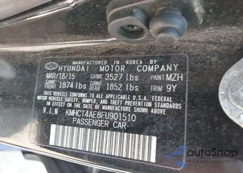 2015 Hyundai Accent Gls из США, поврежденный, VIN KMHCT4AE8FU901510